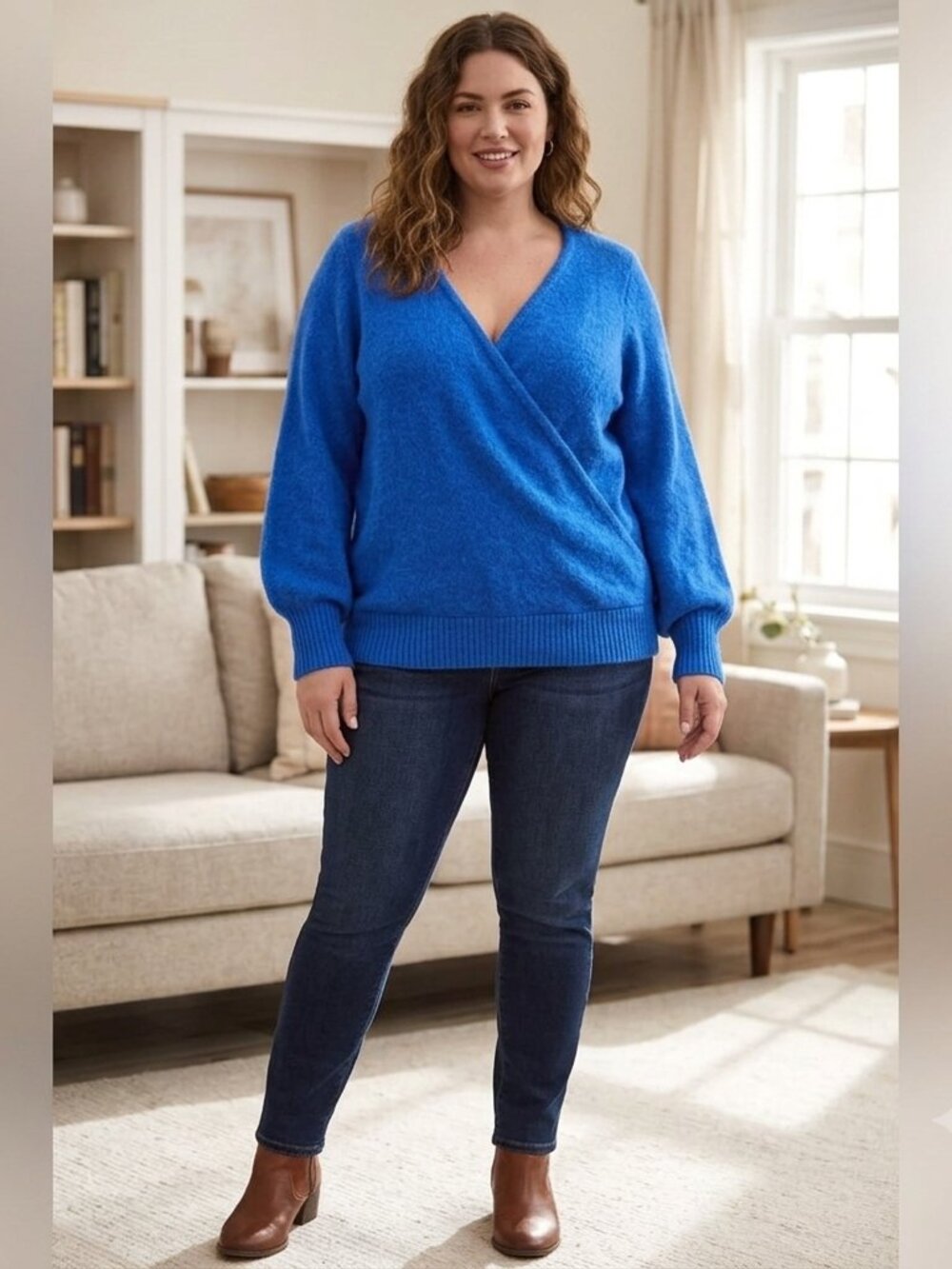 Torrid Women's Blue Vegan Cashmere Pullover V-Neck Surplice Sweater 2X